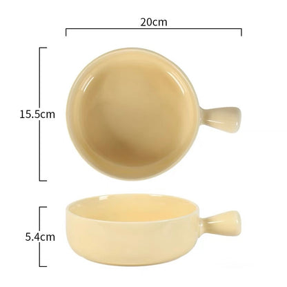 Simple Cream Color Ceramic Bowl with Handle