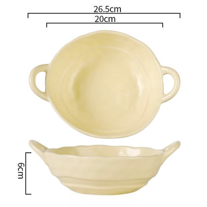 Matte Handcrafted Double-Handle Ceramic Bowl (Large Capacity）