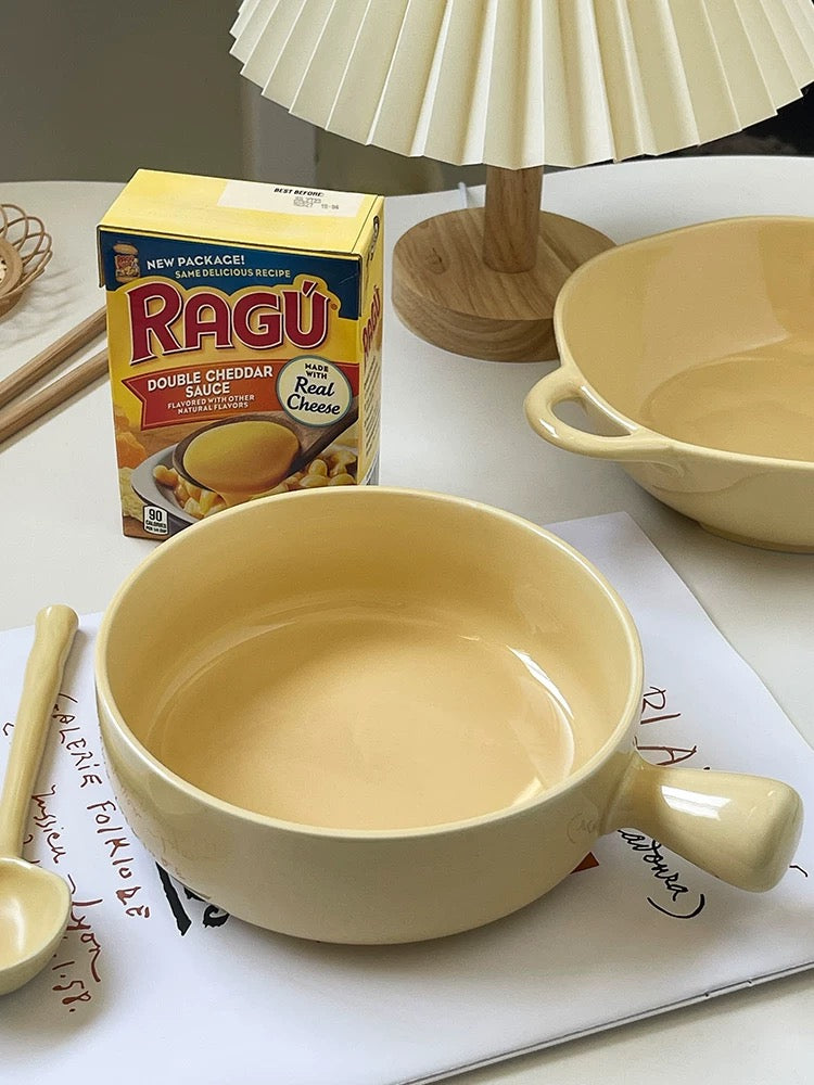 Simple Cream Color Ceramic Bowl with Handle