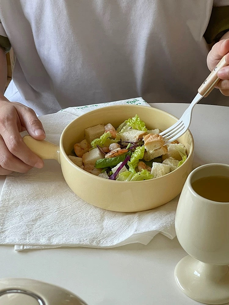 Simple Cream Color Ceramic Bowl with Handle