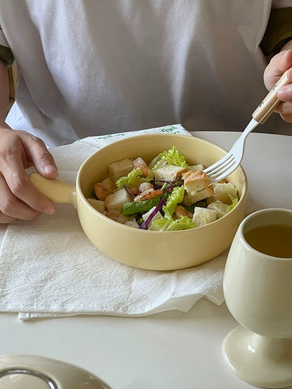 Simple Cream Color Ceramic Bowl with Handle