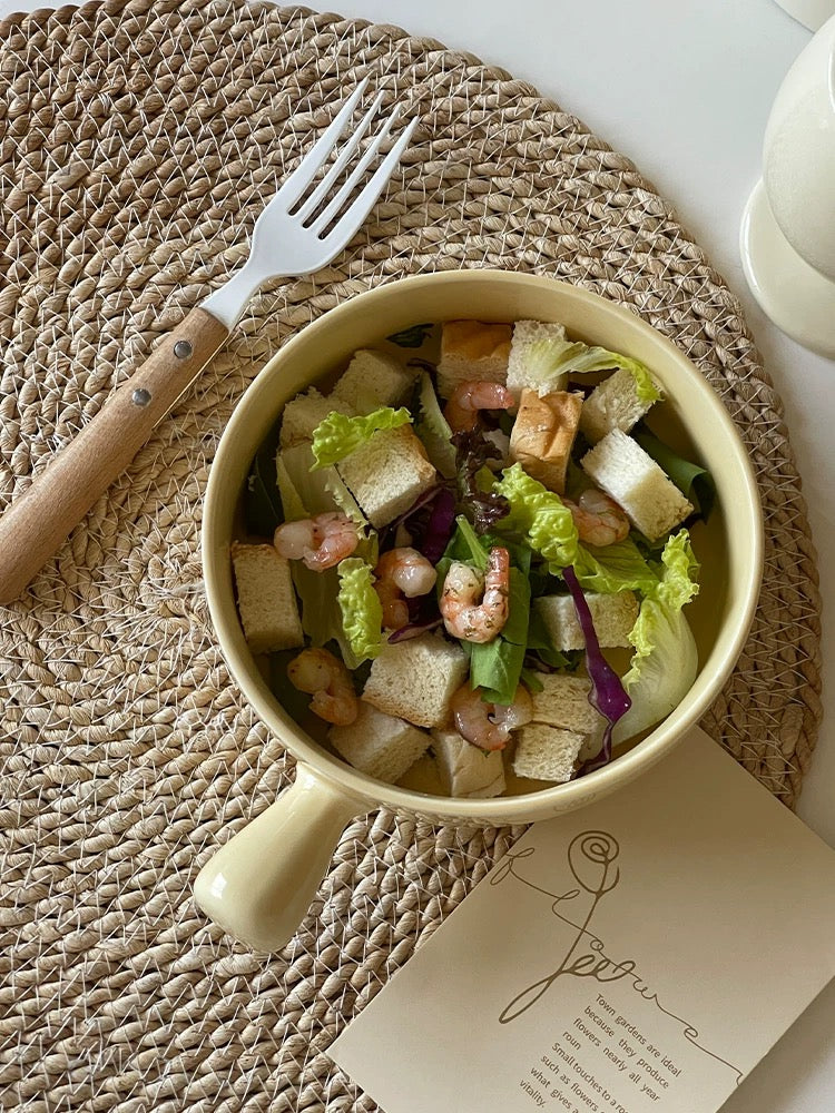 Simple Cream Color Ceramic Bowl with Handle