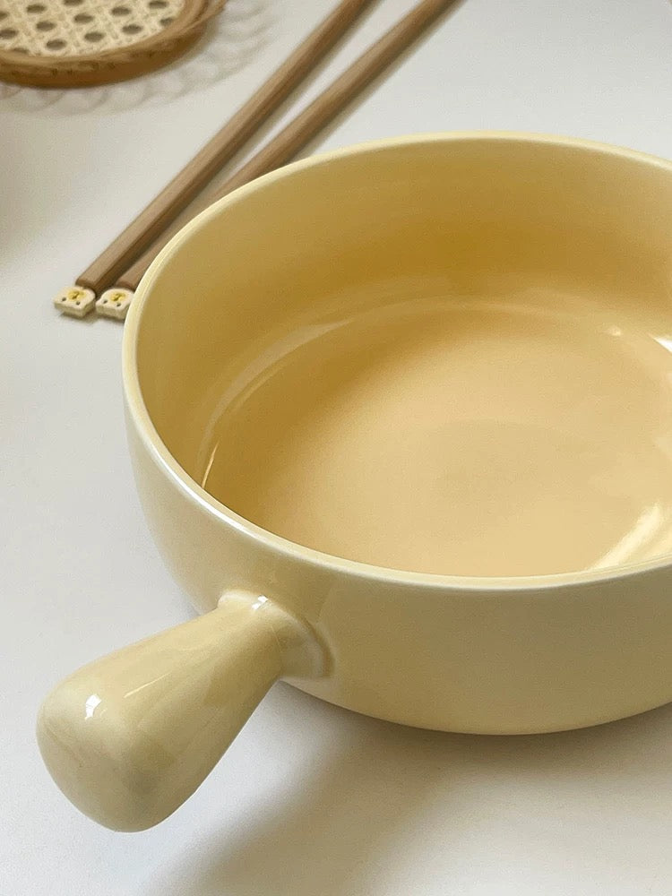 Simple Cream Color Ceramic Bowl with Handle