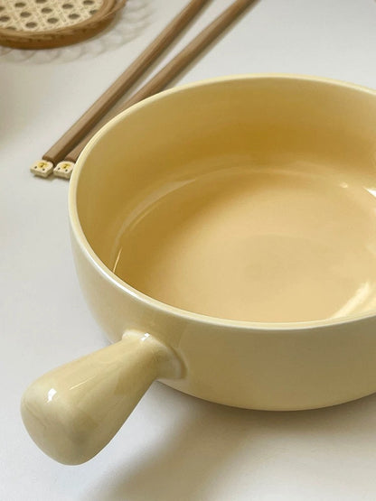Simple Cream Color Ceramic Bowl with Handle
