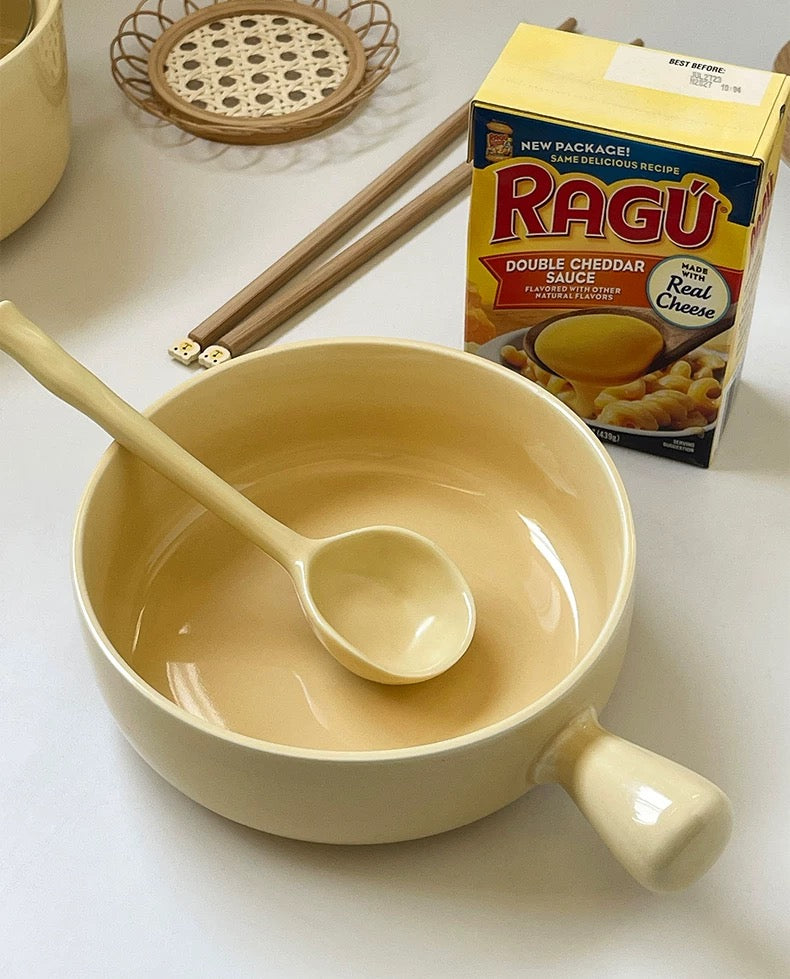 Simple Cream Color Ceramic Bowl with Handle