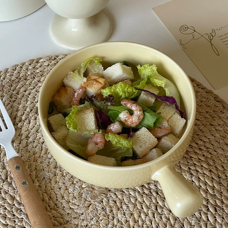Simple Cream Color Ceramic Bowl with Handle
