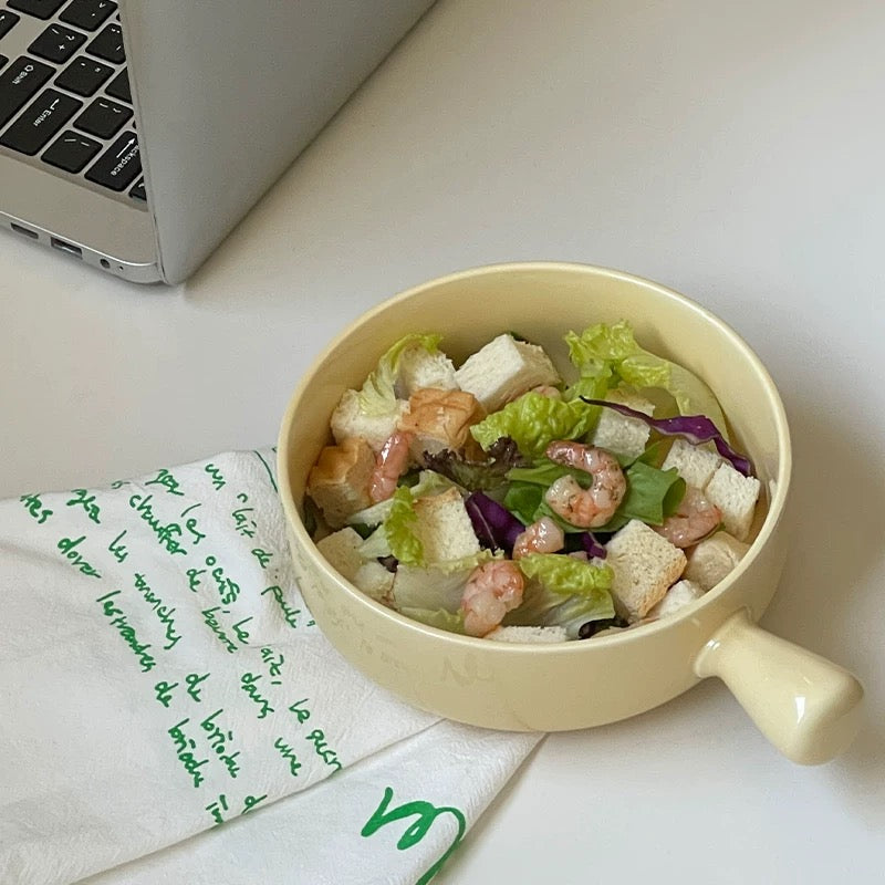 Simple Cream Color Ceramic Bowl with Handle