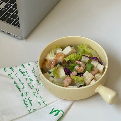 Simple Cream Color Ceramic Bowl with Handle
