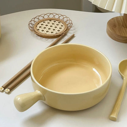 Simple Cream Color Ceramic Bowl with Handle