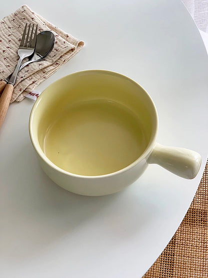 Simple Cream Color Ceramic Bowl with Handle