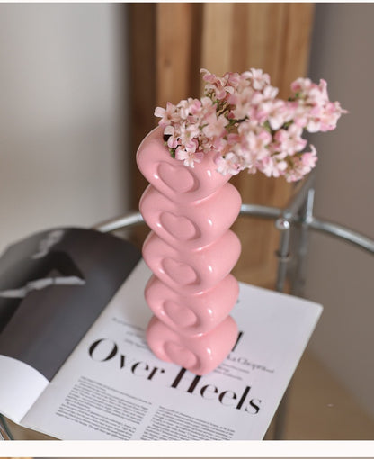 Pink Heart-Shaped Creative Ceramic Vase