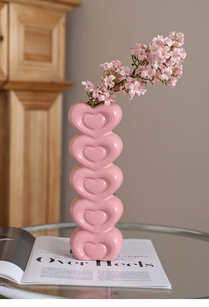 Pink Heart-Shaped Creative Ceramic Vase
