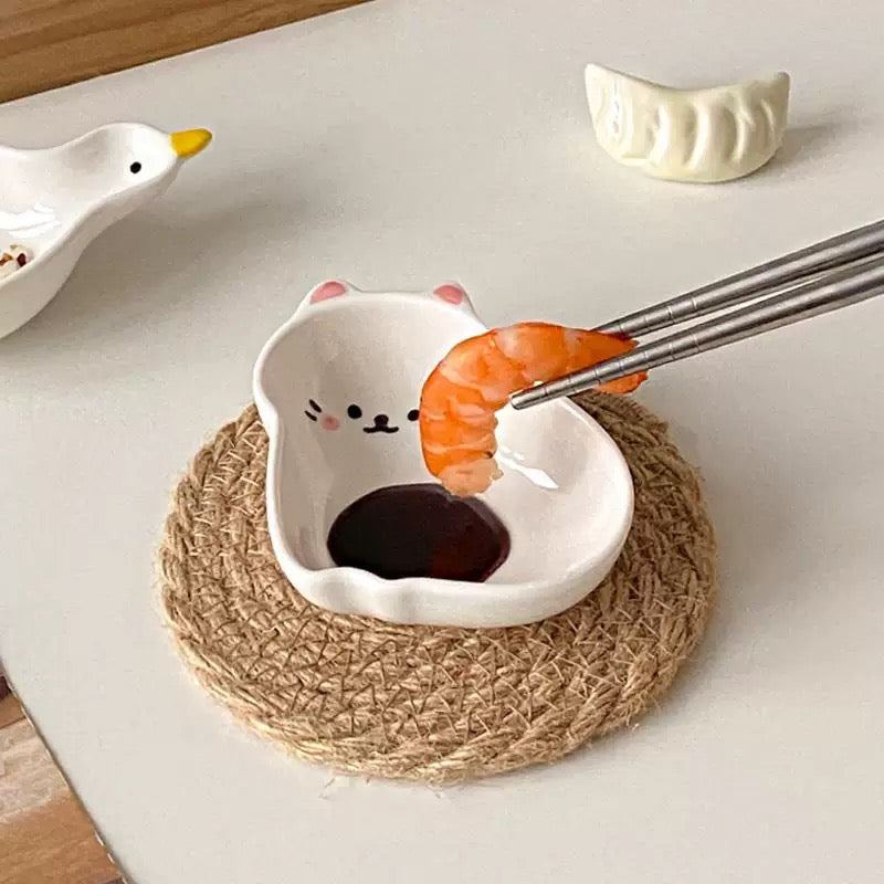 Cute Shaped Embossed Ceramic Sauce Dish