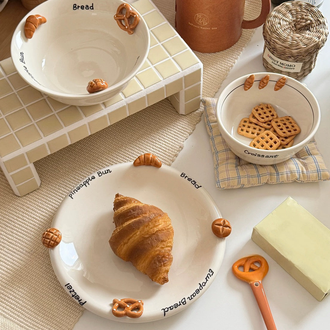 Croissant-Themed Ceramic Plate Series