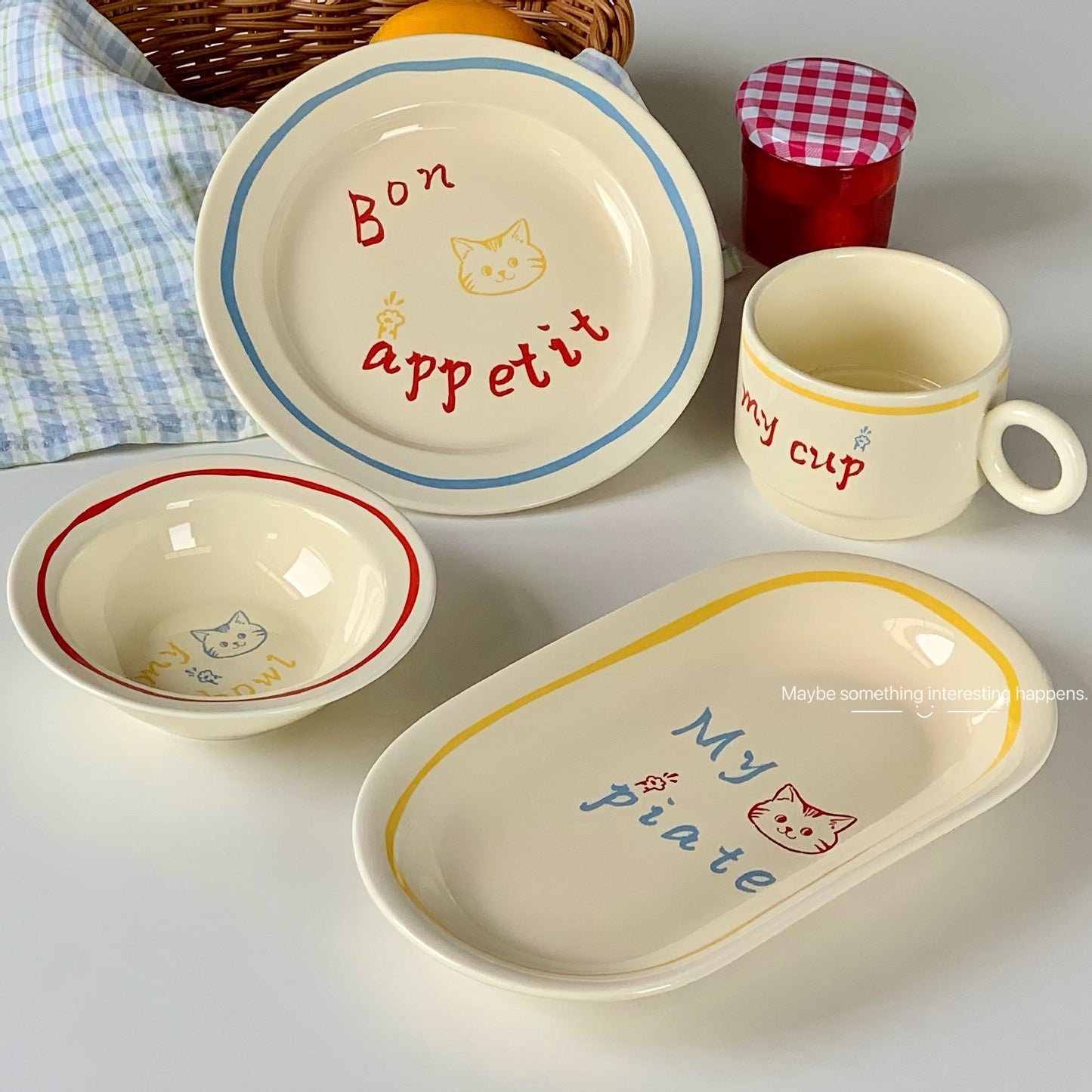 Cream-Colored Cat Doodle Ceramic Series