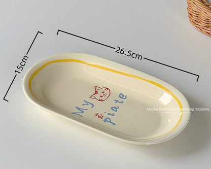 Cream-Colored Cat Doodle Ceramic Series