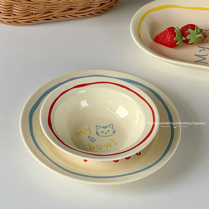 Cream-Colored Cat Doodle Ceramic Series