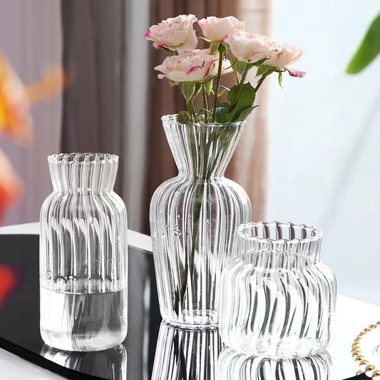 Minimalist Transparent Stripe Glass Vase Series