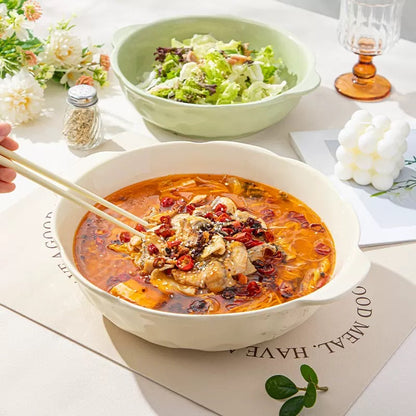 Large Capacity Wavy Rim Ceramic Bowl