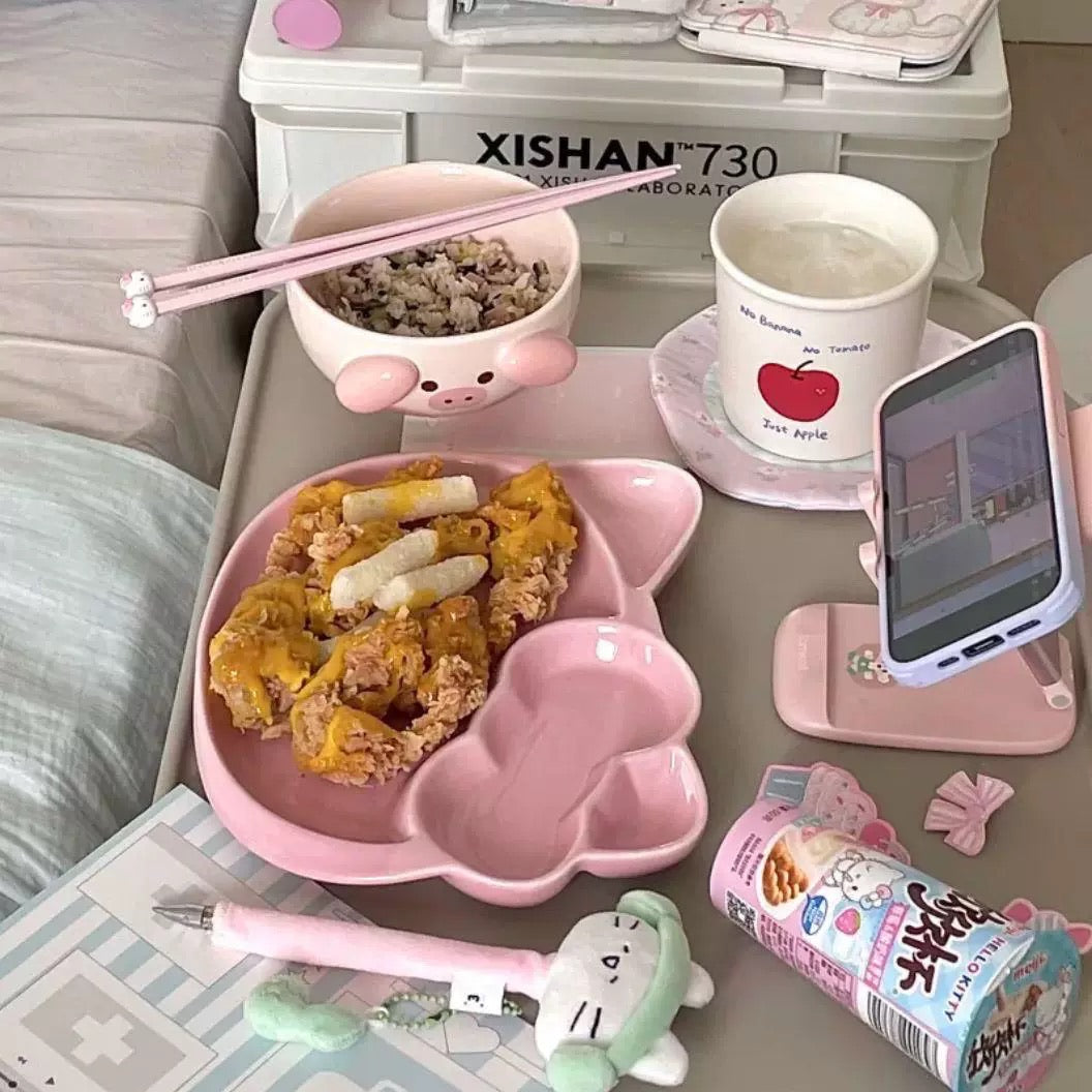 Pink Kitty-Shaped Plate