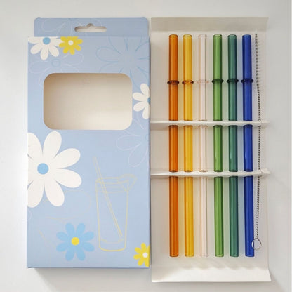 High Borosilicate Glass Straw Set of 6 with Cleaning Brush