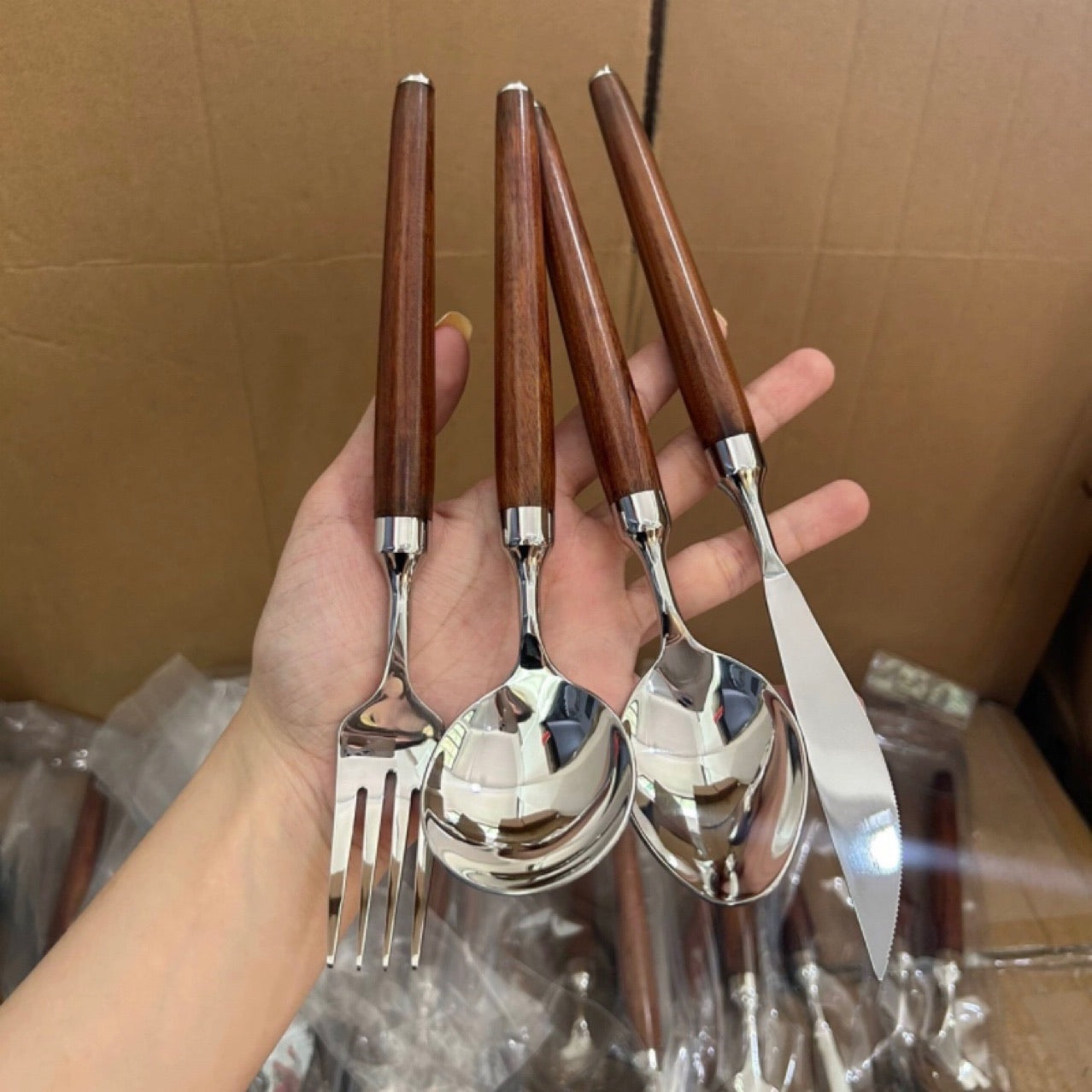 Japanese Vintage Brazilian Wood Handle Stainless Steel Cutlery