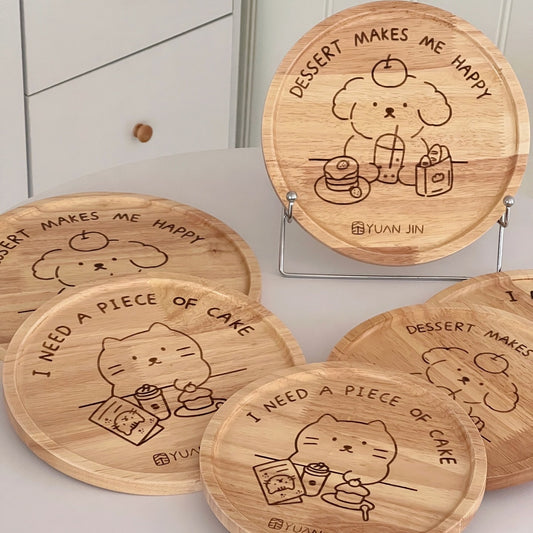 Round Cat / Dog Wooden Plate