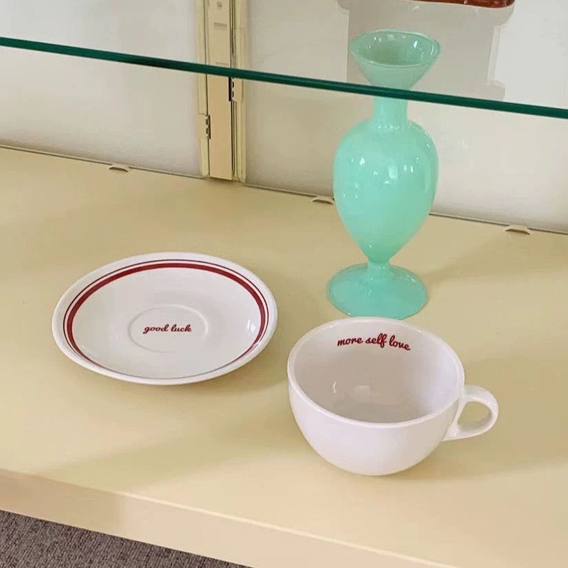 Red Rim more self love Ceramic Coffee Cup & Saucer Set