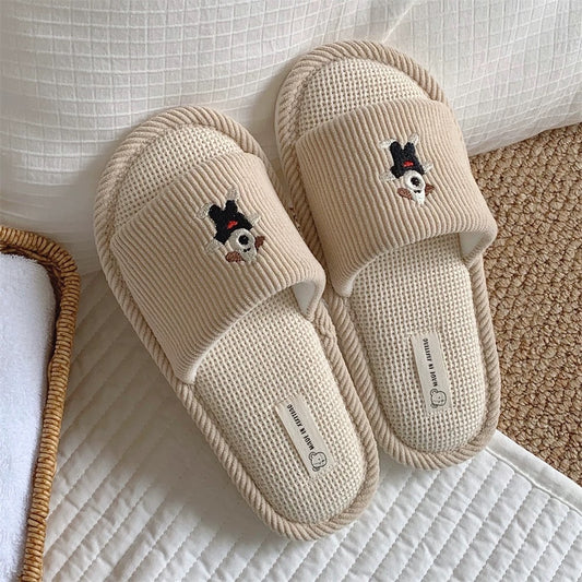 Cute Dog Couple Linen Slippers