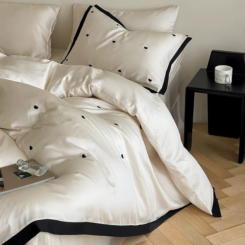 Heart Pattern 100% Lenzing Tencel 100s 4-Piece Bedding Set