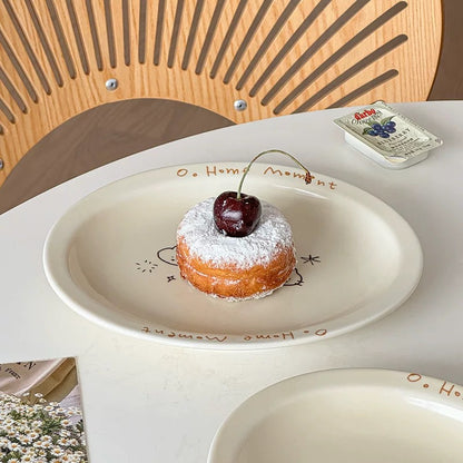 Cream Line Cat Bear Bunny Doodle Ceramic Plate