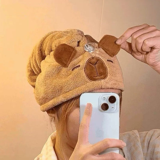 Capybara Coral Fleece Hair Drying Cap