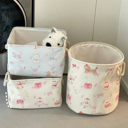 Cute Cartoon Puppy & Kitty Printed Storage Basket