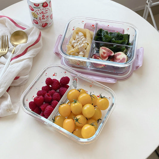 Floral 3-Compartment Glass Food Container