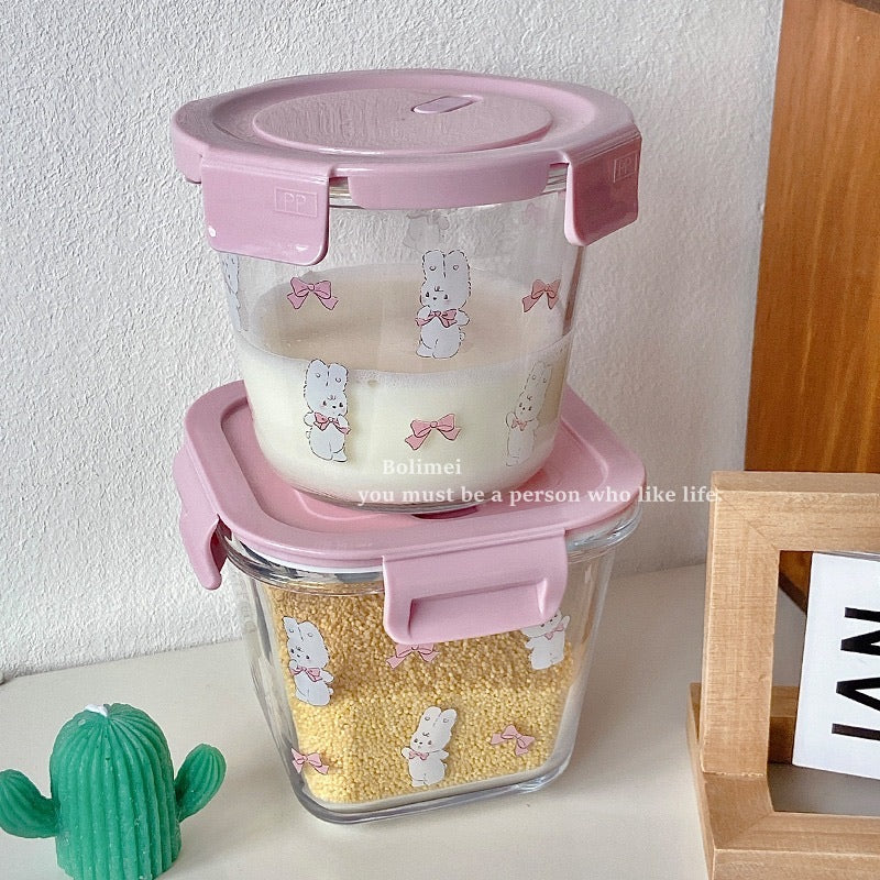 Pink Cute Bunny Glass Food Storage Series