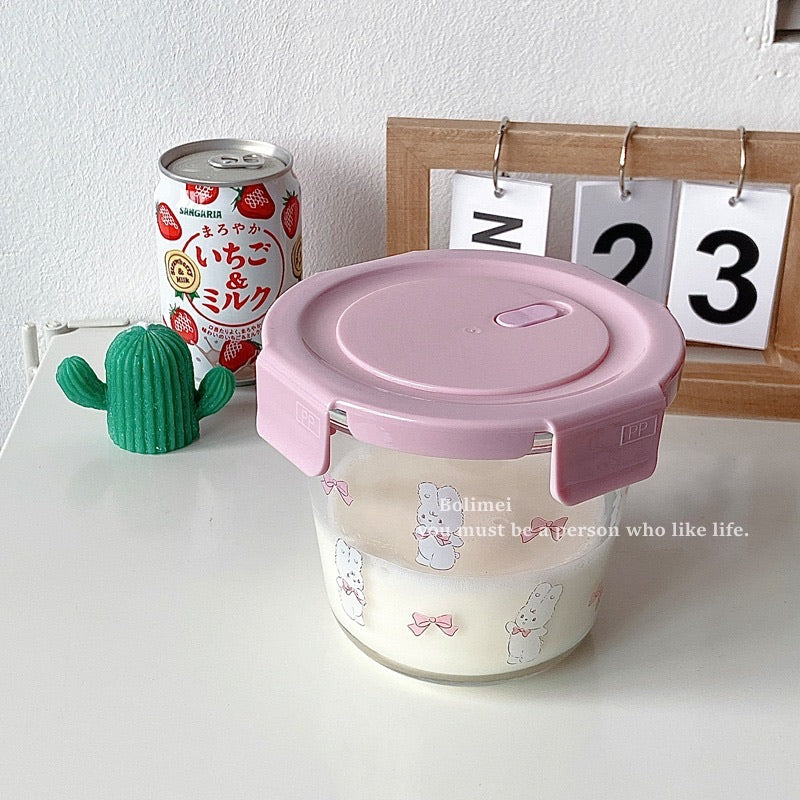 Pink Cute Bunny Glass Food Storage Series