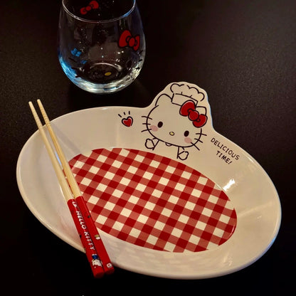 Hello Kitty Chef Hat Red Check Oval Plate