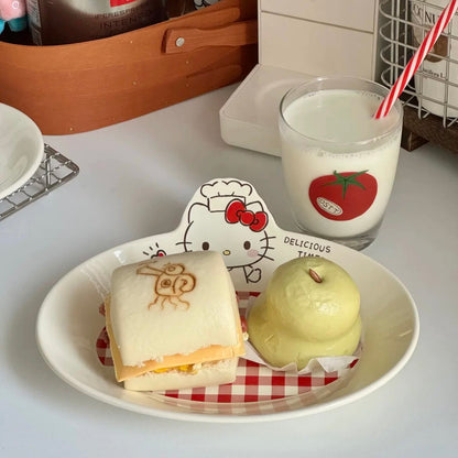 Hello Kitty Chef Hat Red Check Oval Plate