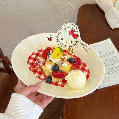 Hello Kitty Chef Hat Red Check Oval Plate