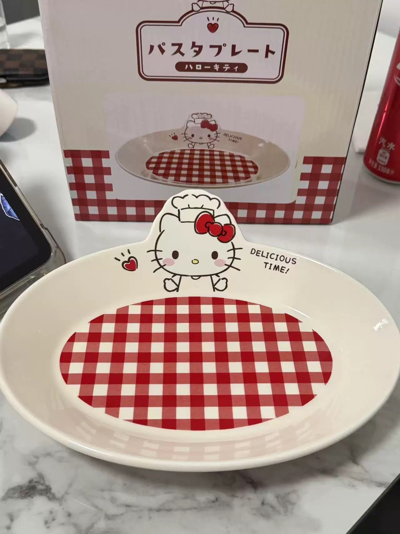 Hello Kitty Chef Hat Red Check Oval Plate