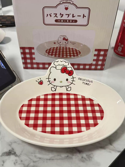 Hello Kitty Chef Hat Red Check Oval Plate