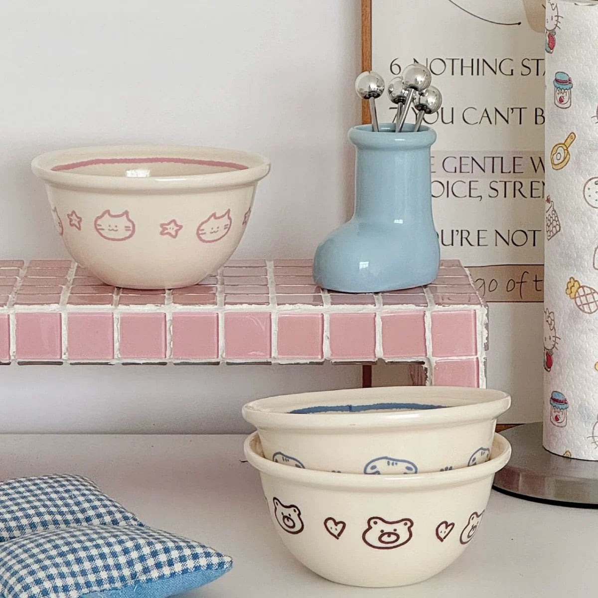 Cat, Dog & Bear Line Art Ceramic Bowl Series