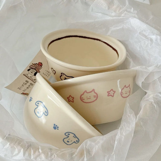 Cat, Dog & Bear Line Art Ceramic Bowl Series