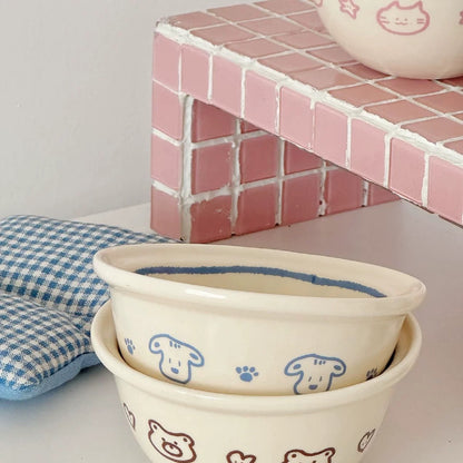 Cat, Dog & Bear Line Art Ceramic Bowl Series