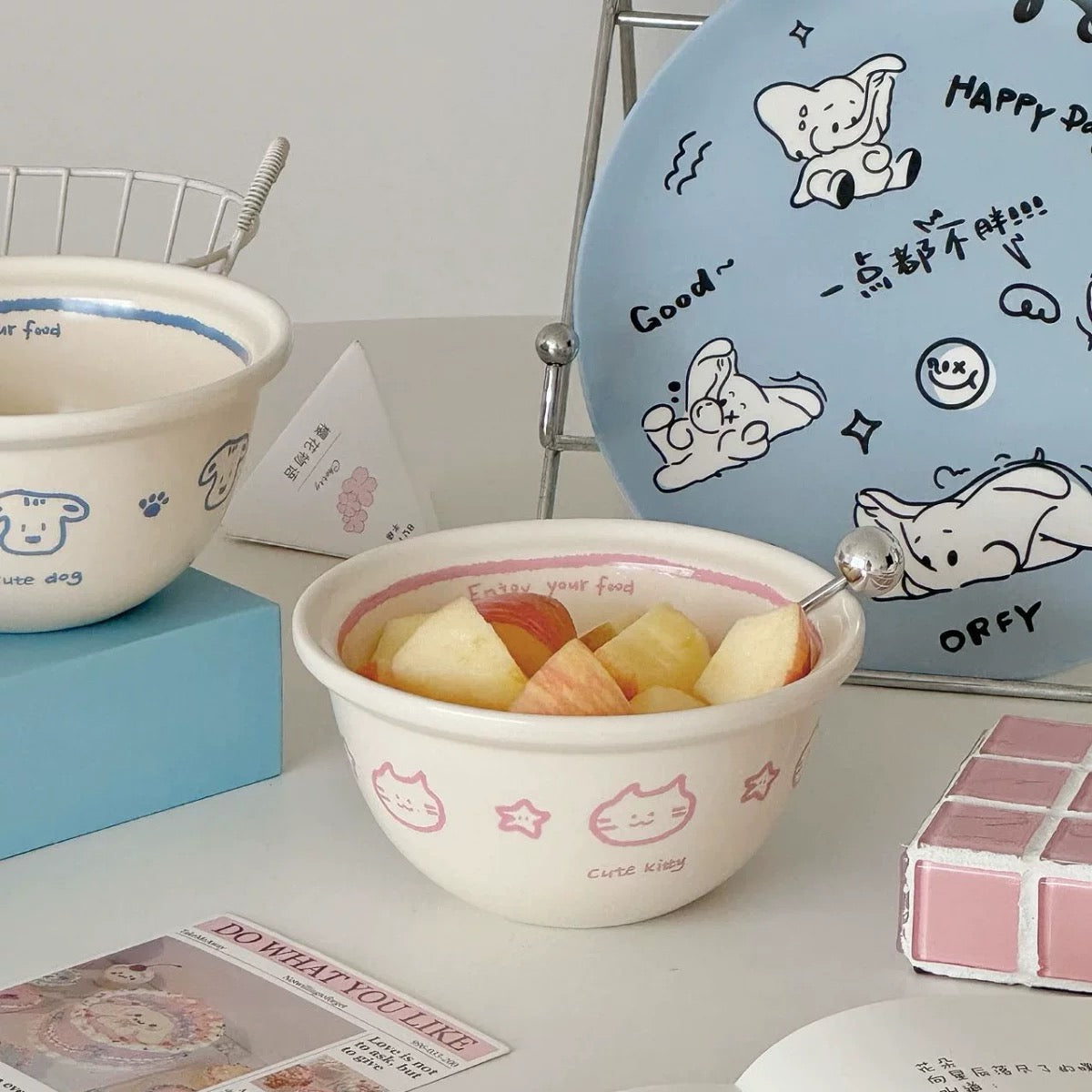 Cat, Dog & Bear Line Art Ceramic Bowl Series