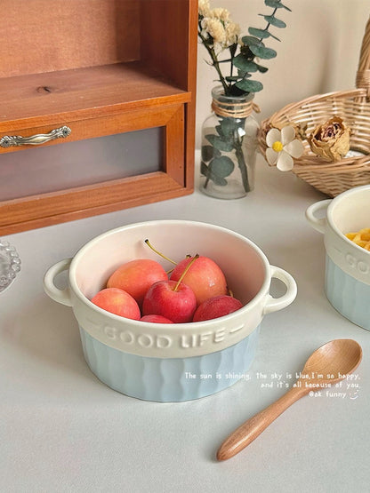 French Double-Handle Ceramic Bowl