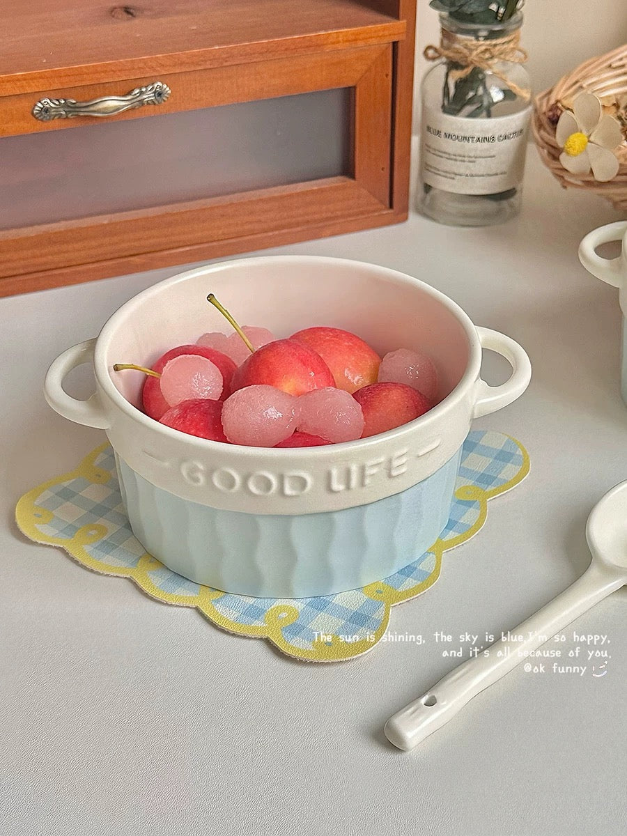 French Double-Handle Ceramic Bowl