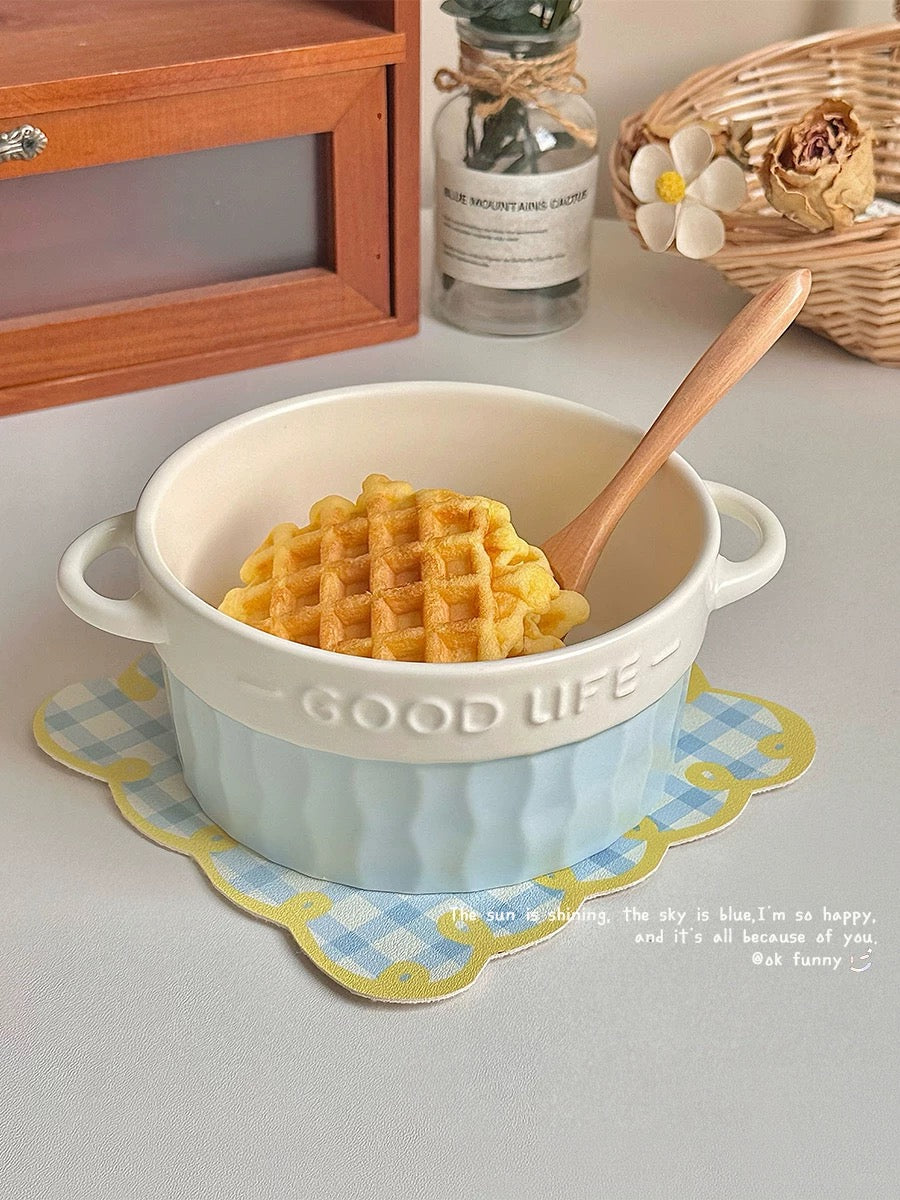 French Double-Handle Ceramic Bowl