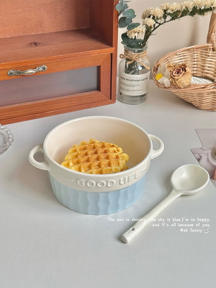 French Double-Handle Ceramic Bowl