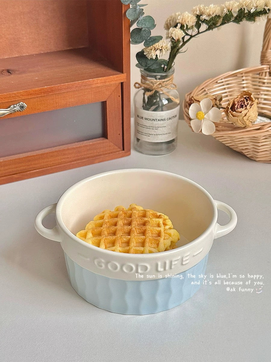French Double-Handle Ceramic Bowl